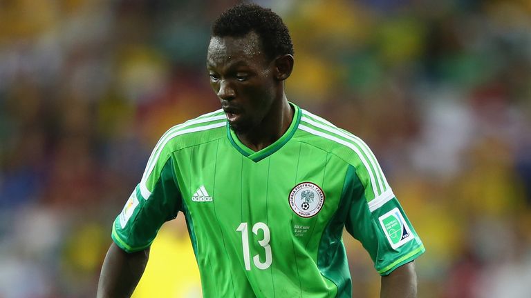 Juwon Oshaniwa of Nigeria controls the ball during the 2014 FIFA World Cup Brazil Group F match between Iran and Nigeria 