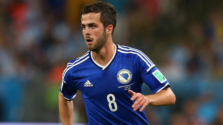 Miralem Pjanic of Bosnia and Herzegovina controls the ball during the 2014 FIFA World Cup Brazil Group F 