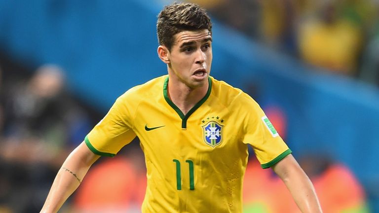 Oscar of Brazil in action during the 2014 FIFA World Cup Brazil Group A match between Brazil and Croatia at Arena de Sao Paulo
