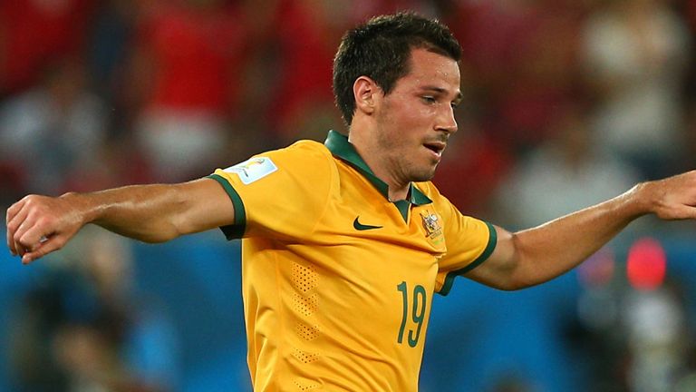 Ryan McGowan of Australia controls the ball during the 2014 FIFA World Cup Brazil Group B match between Chile and Australia 