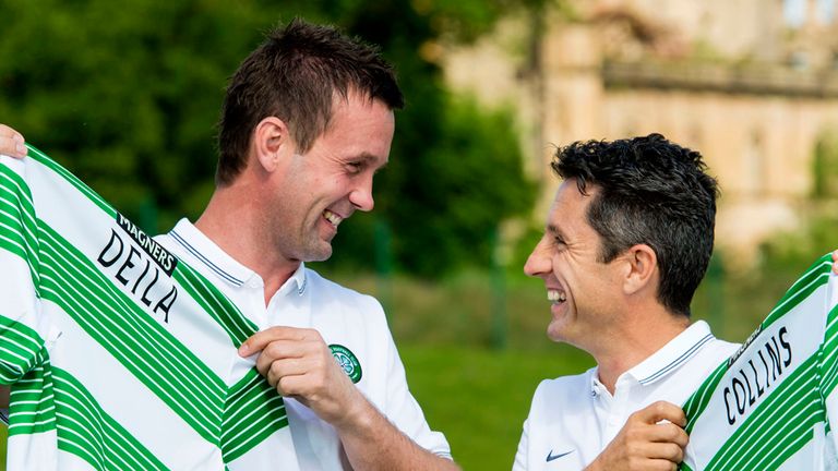 Celtic manager Ronny Deila (left) announces the appointment of his new assistant John Collins.