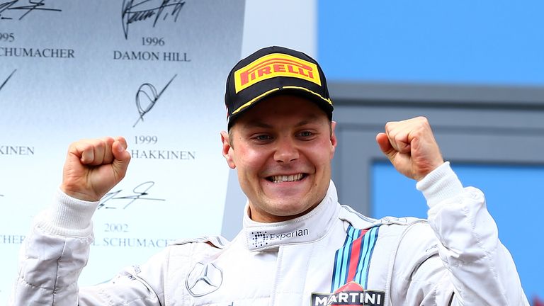 Valtteri Bottas celebrates on the podium 
