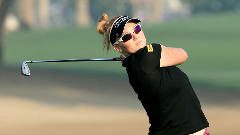 DUBAI, UNITED ARAB EMIRATES - DECEMBER 04:  Kylie Walker of Scotland plays her second shot on the par 5, 10th hole during the first round of the 2013 Omega