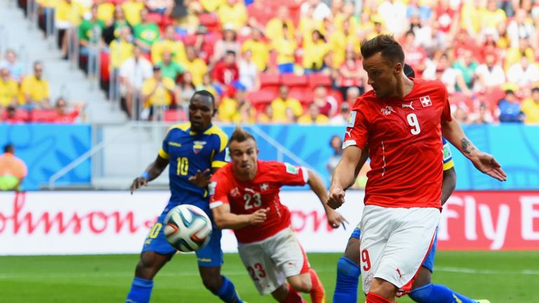 Haris Seferovic scores the winner for Switzerland against Ecuador at the World Cup