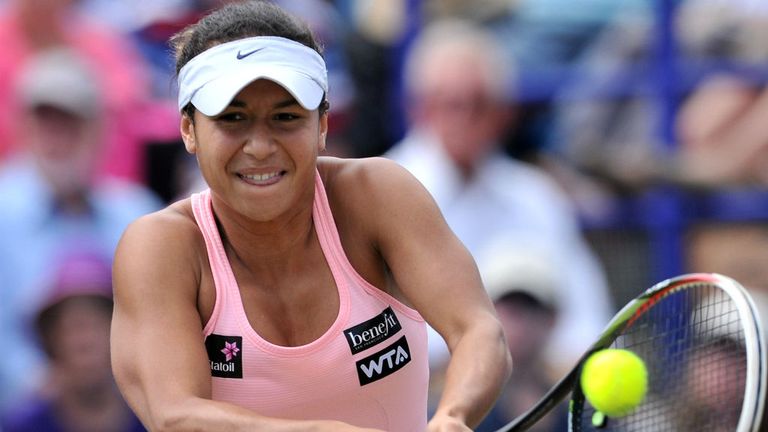 Britains Heather Watson returns against Madison Keys of the US during their women's singles semi-final match