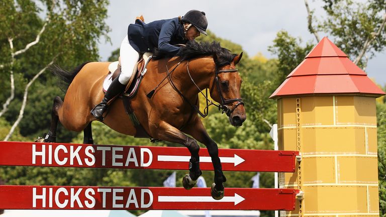 HICKSTEAD, WEST SUSSEX - JUNE 24:  Tracy Priest  of Great Britain riding calle competes in The Bunn Leisure Derby Trial during the British Jumping Derby Me