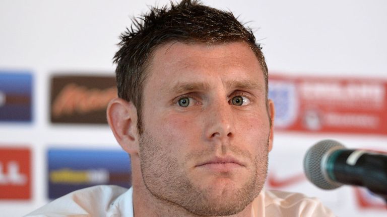 England midfielder James Milner answers questions during a press conference at Four Seasons Hotel in Miami,