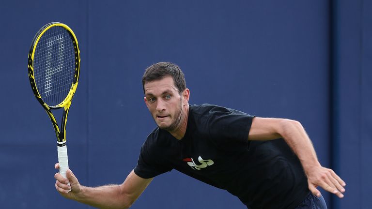 James Ward practising at Queen's Club in London ahead of the Aegon Championships. June 7 2014.