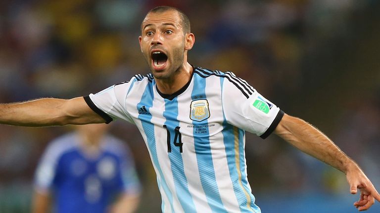 Javier Mascherano of Argentina gives instruction during the 2014 FIFA World Cup Brazil Group F match between Argentina and Bosnia