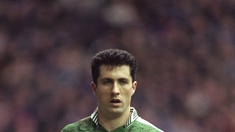 1995:  Portrait of John Collins of Celtic during a match against Rangers at the Ibrox Stadium in Glasgow, Scotland
