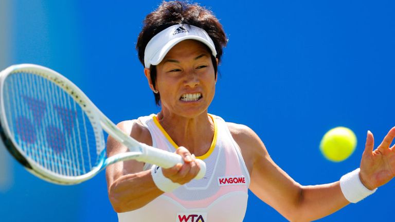 Kimiko Date-Krumm of Japan in action during Day Four of the Aegon Classic at Edgbaston Priory Club in Birmingham