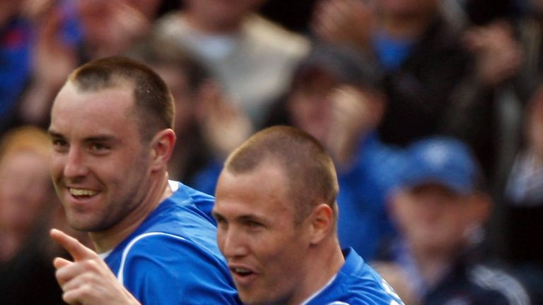 Kris Boyd of Rangers celebrates with Kenny Miller after scoring against St Mirren during the Scottish Cup semi final