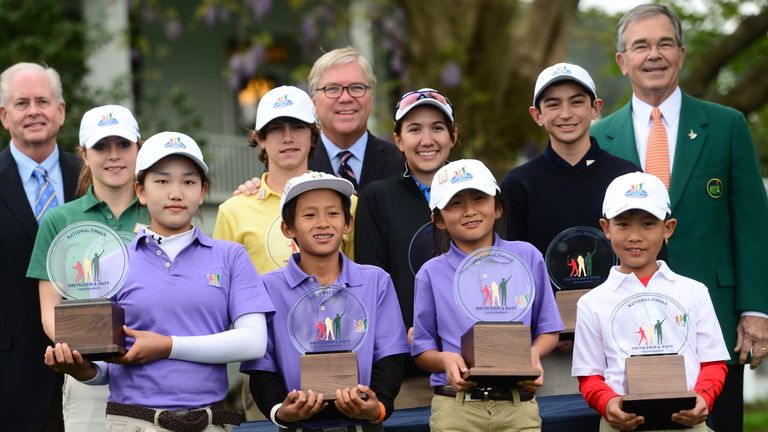 Lucy Li (front left) won the Girls 10-11 age division at the first ever Drive, Chip and Putt Championship at Augusta this year.