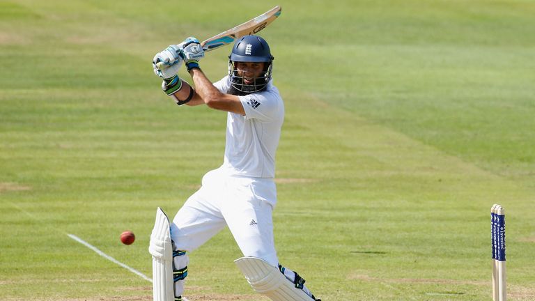 Moeen Ali during his maiden Test innings against Sri Lanka at Lord's on June 12