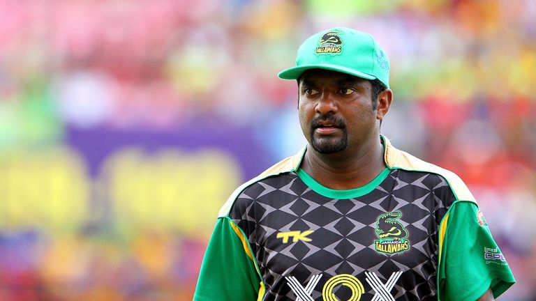 Muttiah Muralitharan of the Jamaica Tallawahs looks on 