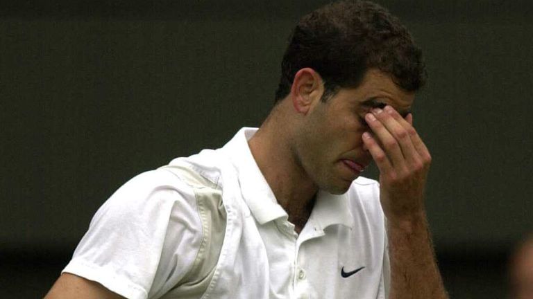 Pete Sampras of the USA feels the pain in his match against Karel Kucera of Slovakia 