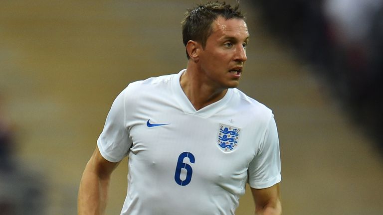 England's defender Phil Jagielka runs with the ball during the international friendly football match between England and Peru at Wembley Stadium