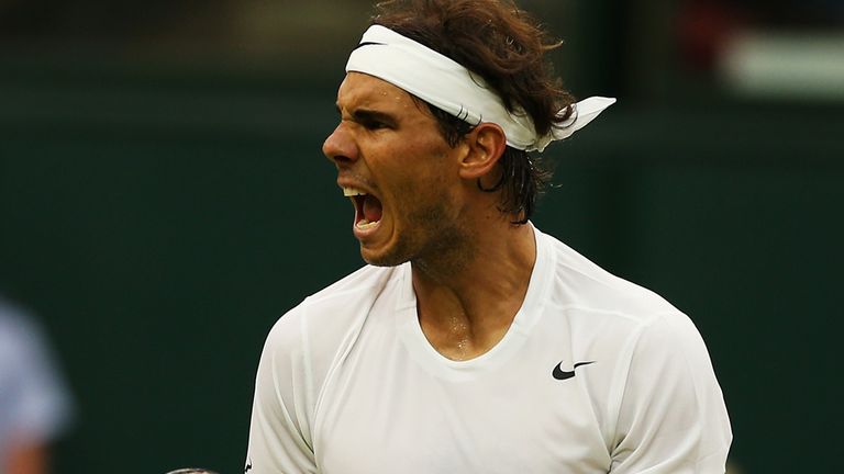 LONDON, ENGLAND - JUNE 28:  Rafael Nadal of Spain celebrates during his Gentlemen's Singles third round match against Mikhail Kukushkin of Kazakhstan on da