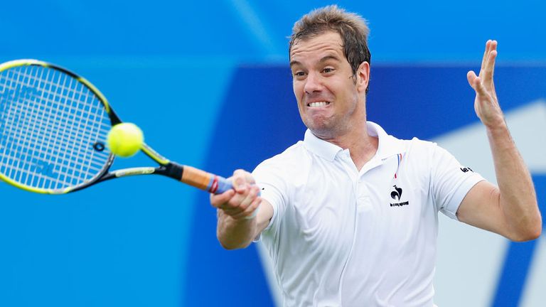 Richard Gasquet en route to victory over Bernard Tomic in Eastbourne