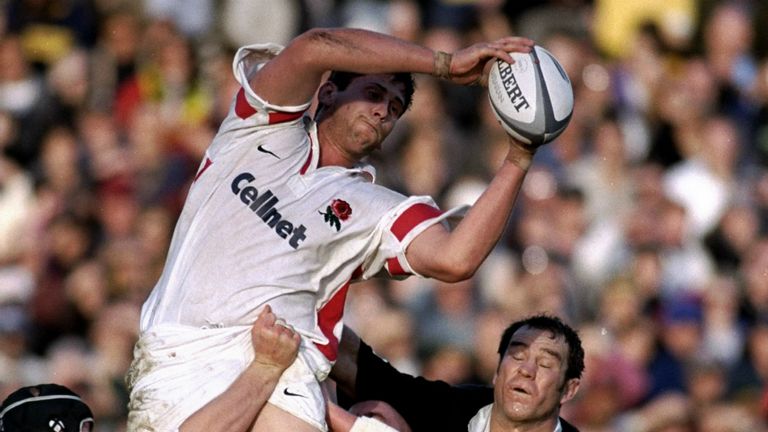 Rob Fidler of England wins the ball in a line-out during the Second Test match against New Zealand at Eden Park