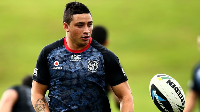AUCKLAND, NEW ZEALAND - MAY 21: Kevin Locke of the Warriors passes the ball during a New Zealand Warriors NRL training session at Mt Smart Stadium on May 2