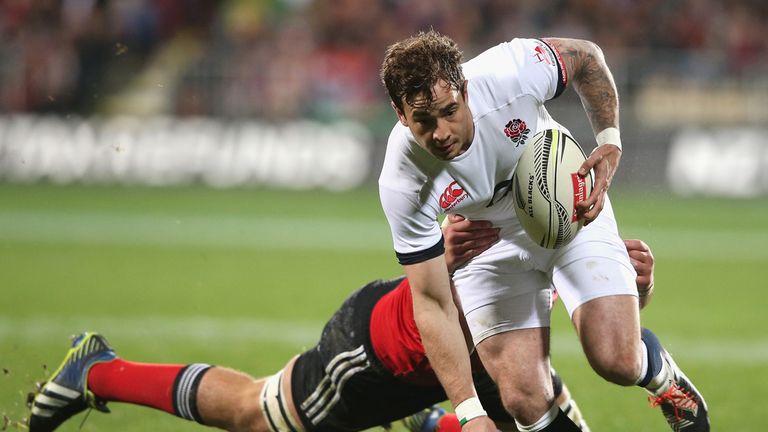  Danny Cipriani of England breaks clear with the ball during the match between the Crusaders and England at the AMI Stadium