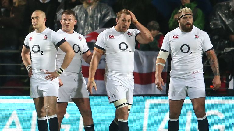 England look dejected after two early tries by the All Blacks during the International Test match between New Zealand and England
