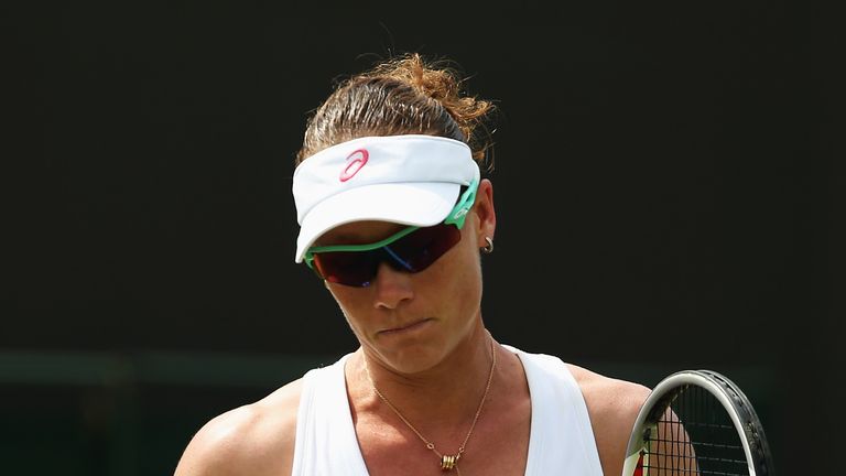 Samantha Stosur of Australia during the Wimbledon Ladies' Singles first round match against Yanina Wickmayer of Belgium on day one