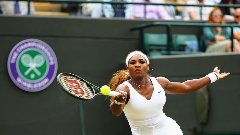 Serena Williams in action during her Ladies' Singles second round match at Wimbledon