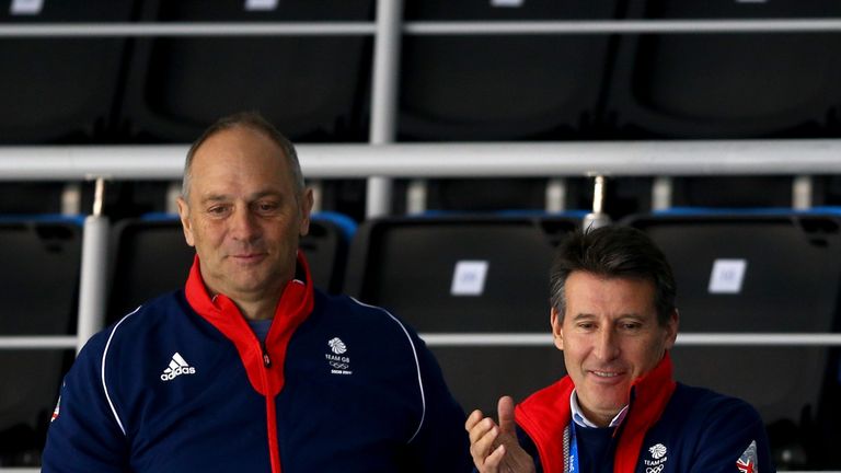 Sir Steve Redgrave celebrate after Team Great Britain wi a medal in Sochi