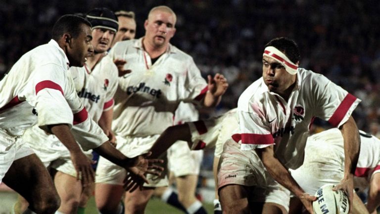 Spencer Brown prepares to receive a pass from Richard Pool-Jones for England against Australia