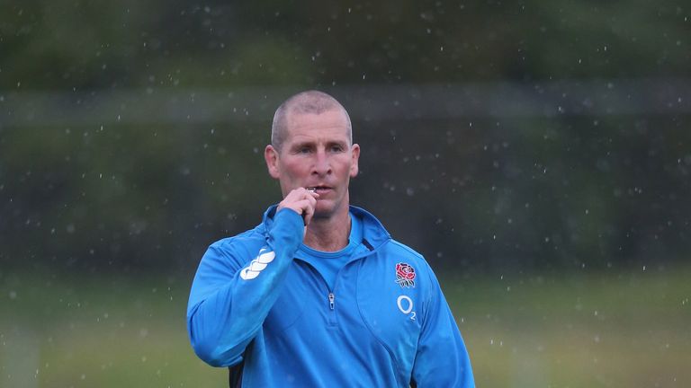 Stuart Lancaster, the England head coach looks on during the England training session held at the Onewa Oval on June 9, 2014