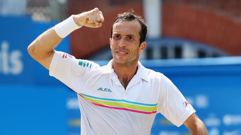 Radek Stepanek of the Czech Republic reacts in his match against Kevin Anderson of South Africa