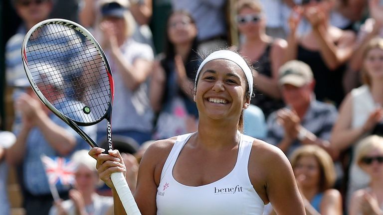 Great Britain's Heather Watson celebrates defeating Croatia's Ajla Tomljanovic during day two of the Wimbledon Championships at the All England Lawn Tennis