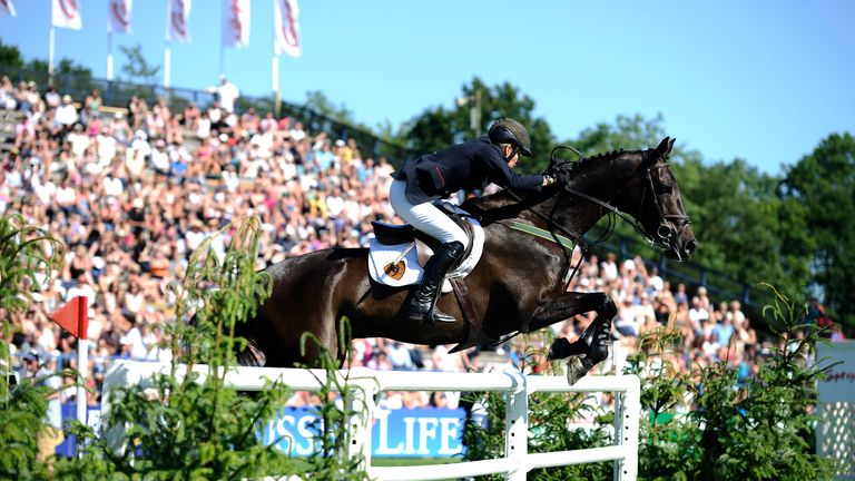 HICKSTEAD, ENGLAND - JUNE 26:  Great Britain's Tina Fletcher riding Promised Land win The Carpetright Derby during the British Jumping Derby meeting on Jun