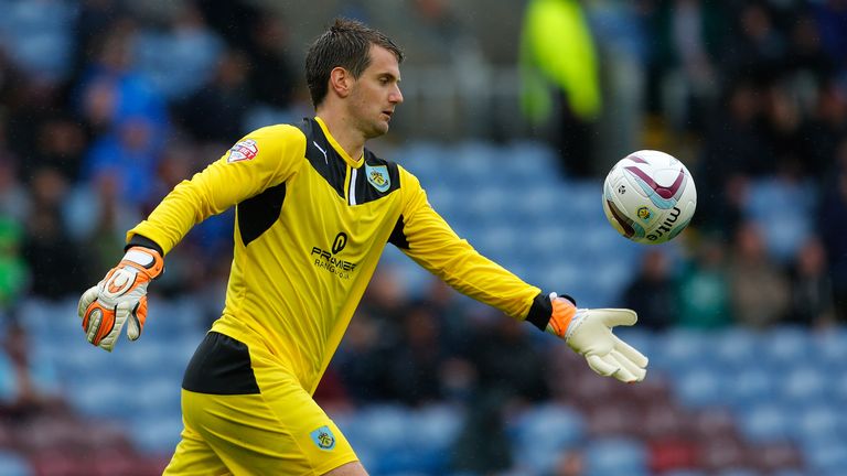 BURNLEY, ENGLAND - AUGUST 17: Tom Heaton of Burnley in action during the Sky Bet Championship match between Burnley and Yeovil Town at Turf Moor on August 
