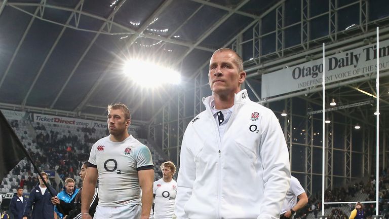 Stuart Lancaster leaves the field following his side's one-point defeat in Dunedin