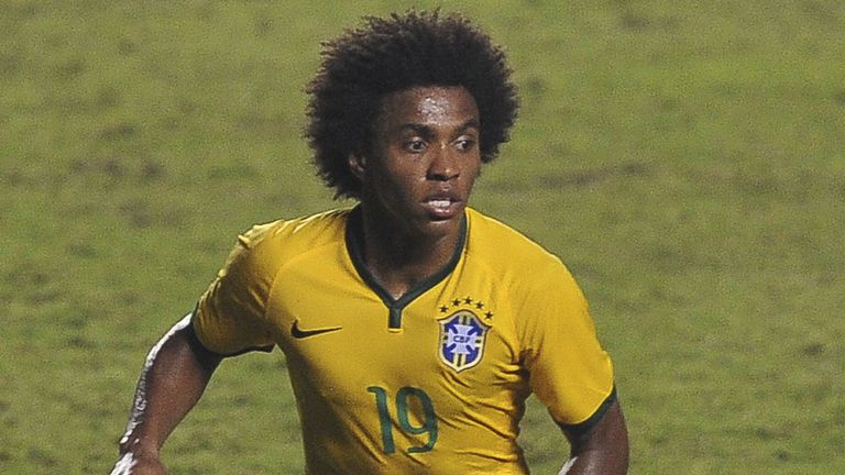 Brazil's Willian is seen during a friendly match against Serbia 