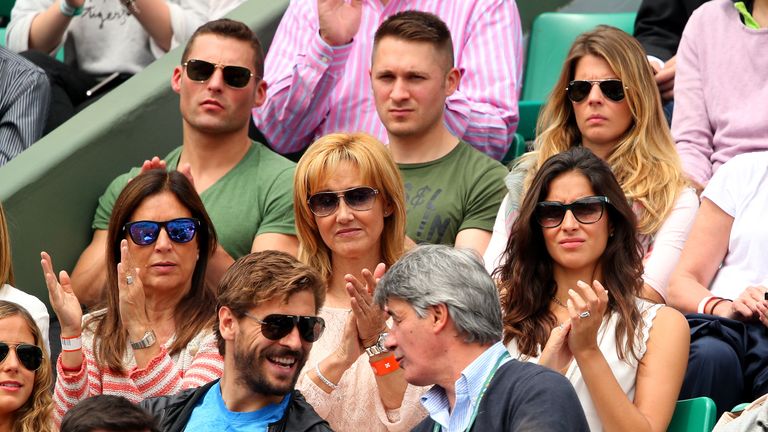Xisca Perello, girlfriend of Rafael Nadal, and mother Ana Maria Parera watch his French Open men's singles match against Dusan Lajovic 