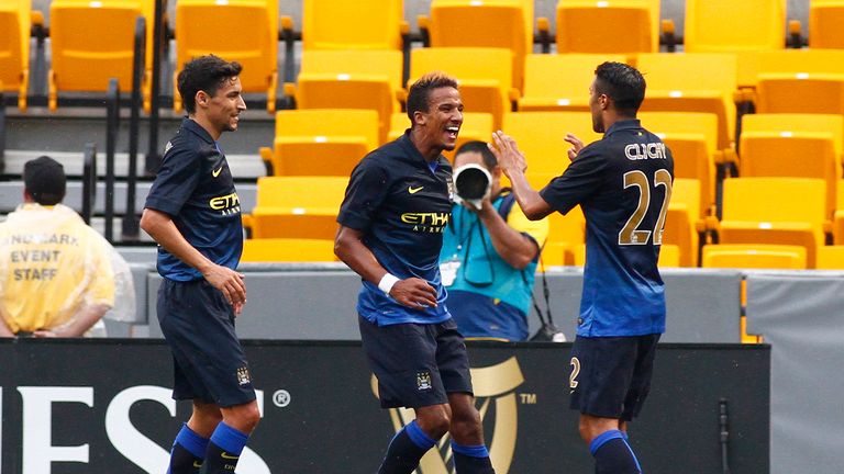 PITTSBURGH, PA - JULY 27:  Scott Sinclair #12 of Manchester City celebrates with teammates after scoring in the first half against AC Milan during Internat