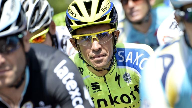 Spain's Alberto Contador takes the start in Le Touquet-Paris-Plage of the 163.5 km fourth stage of the 101st edition of the Tour de France 