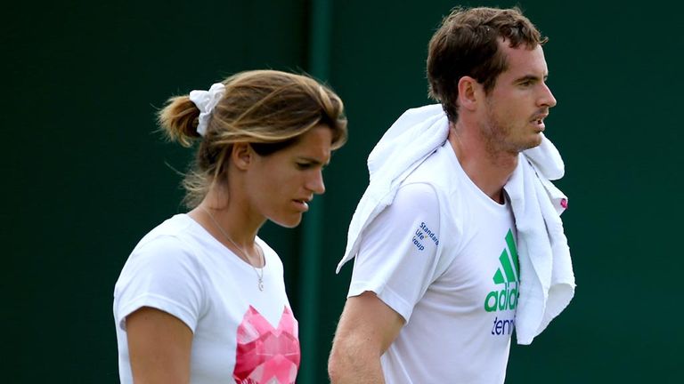 Andy Murray and Amelie Mauresmo during a coaching session at Wimbledon last month