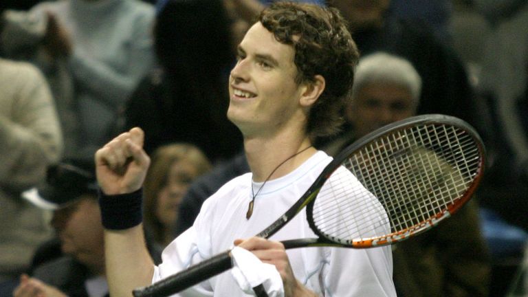Andy Murray of Great Britain celebrates winning the SAP Open at the HP Pavilion on February 19, 2006 in San Jose, California