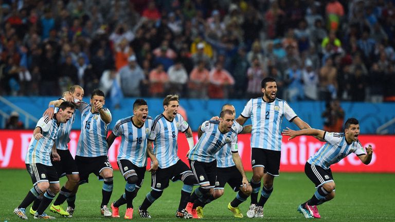 Argentina celebrate betaing Netherlands on penalties