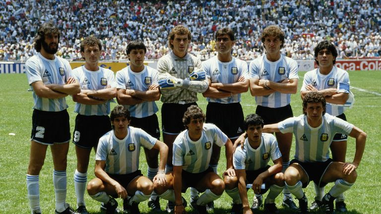 Argentina line up for their game against West Germany in the 1986 World Cup final