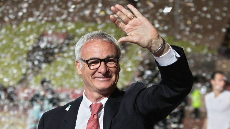 Monaco's Italian coach Claudio Ranieri acknowledges applause from Monaco's supporters following the French 