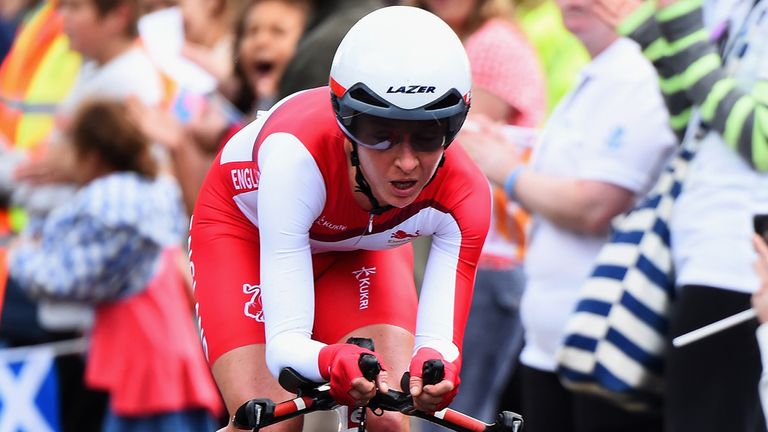  Emma Pooley of England competes in the Women's Individual Time Trial during day eight of the Glasgow 2014 Commonwealth Games 