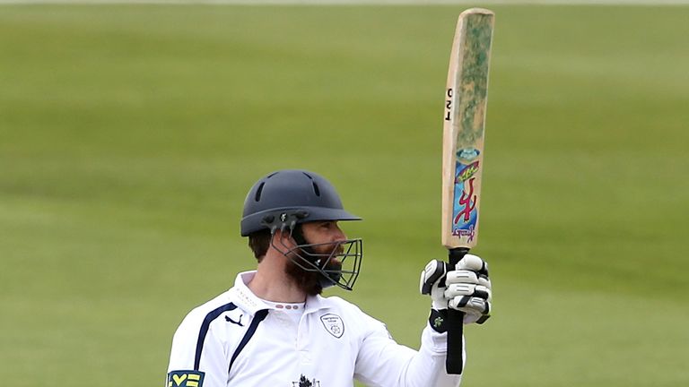 SOUTHAMPTON, ENGLAND - JULY 08:  James Tomlinson of Hampshire acknowledges the crowd after achieving his first first-class cricket half-century during day 