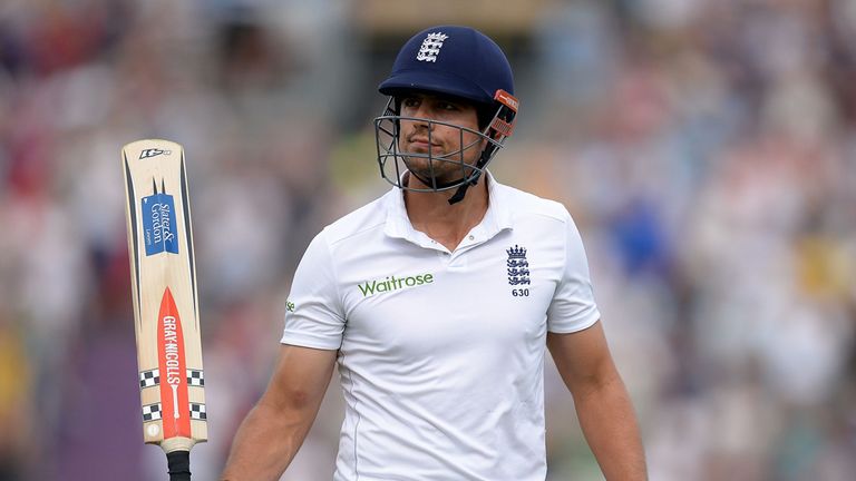 England captain Alastair Cook looks dejected as he walks off after losing his wicket during day one of the Third Investec Test match at the Ageas Bowl