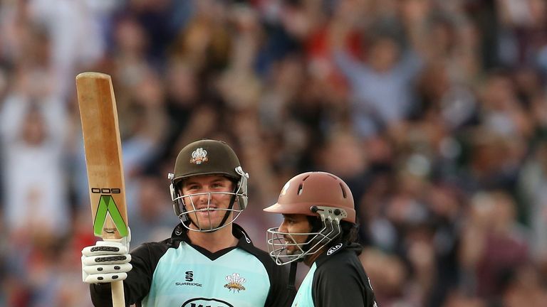 Jason Roy and Tillakaratne Dilshan. Surrey v Kent. NatWest T20 Blast. The Oval. June 2 2014.